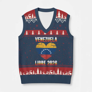 Venezuela Libre 2026 V-Neck Knit Sweater Vest Venezuelan Flag Heart Freedom and National Pride TS02 Navy Red Print Your Wear