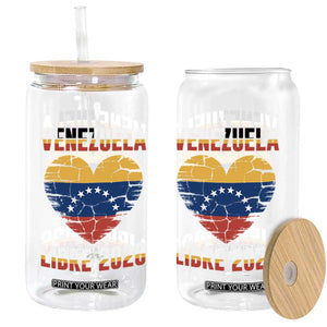 Venezuela Libre 2026 Glass Can Venezuelan Flag Heart Freedom and National Pride TS02 Print Your Wear