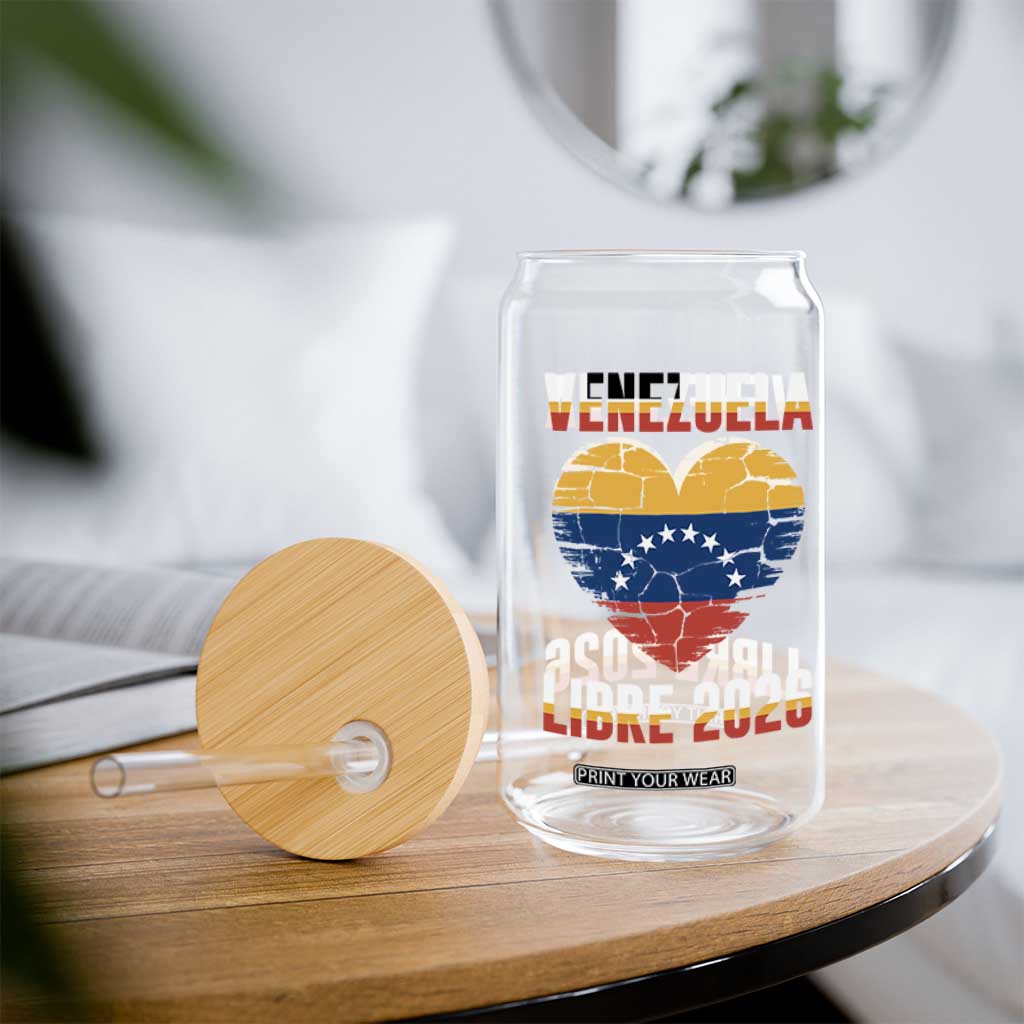 Venezuela Libre 2026 Glass Can Venezuelan Flag Heart Freedom and National Pride TS02 Print Your Wear