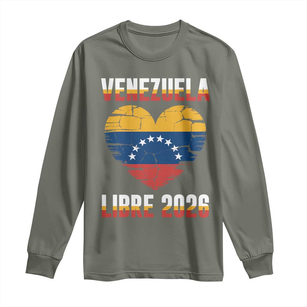 Venezuela Libre 2026 Long Sleeve Shirt Venezuelan Flag Heart Freedom and National Pride TS02 Military Green Print Your Wear