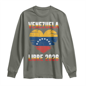 Venezuela Libre 2026 Long Sleeve Shirt Venezuelan Flag Heart Freedom and National Pride TS02 Military Green Print Your Wear