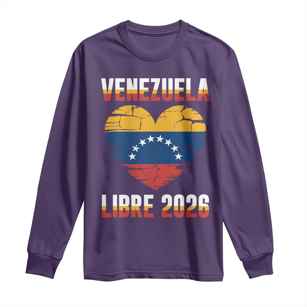 Venezuela Libre 2026 Long Sleeve Shirt Venezuelan Flag Heart Freedom and National Pride TS02 Purple Print Your Wear