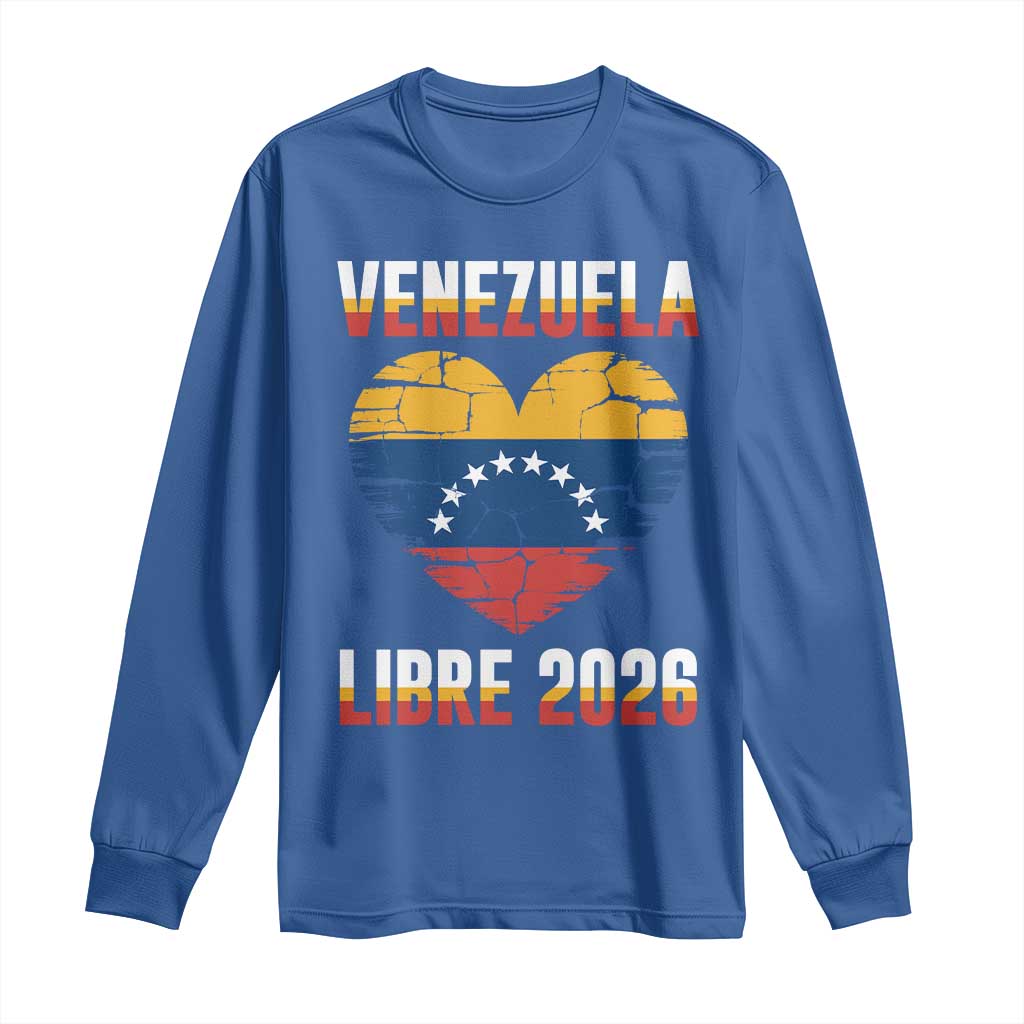 Venezuela Libre 2026 Long Sleeve Shirt Venezuelan Flag Heart Freedom and National Pride TS02 Royal Blue Print Your Wear
