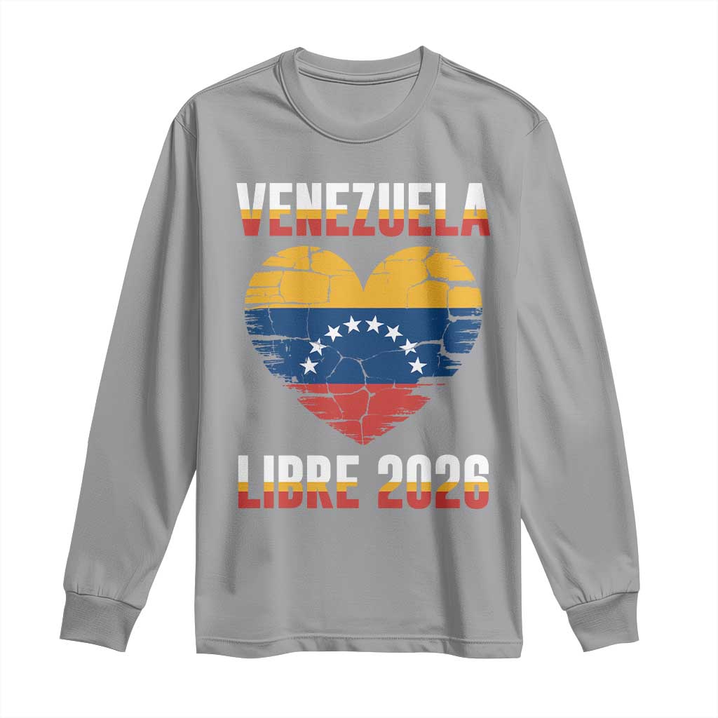 Venezuela Libre 2026 Long Sleeve Shirt Venezuelan Flag Heart Freedom and National Pride TS02 Sport Gray Print Your Wear