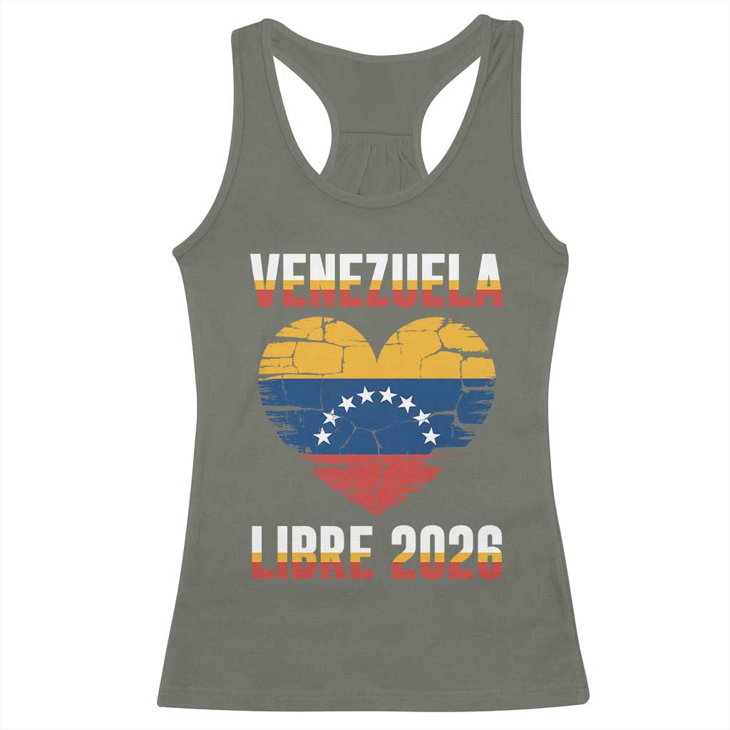 Venezuela Libre 2026 Racerback Tank Top Venezuelan Flag Heart Freedom and National Pride TS02 Military Green Print Your Wear