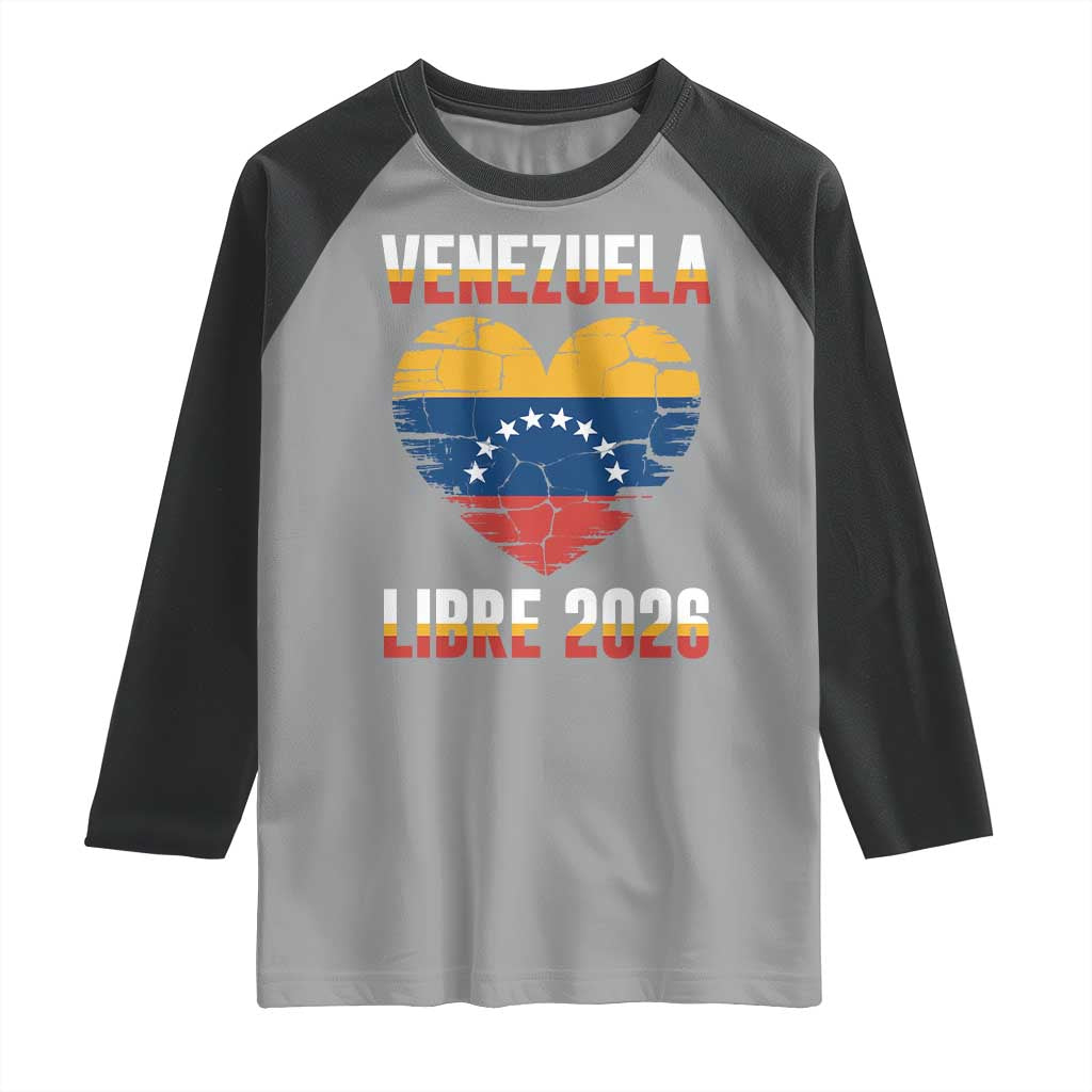 Venezuela Libre 2026 Raglan Shirt Venezuelan Flag Heart Freedom and National Pride TS02 Sport Gray Black Print Your Wear