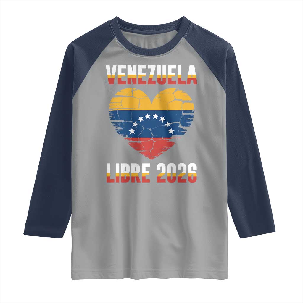 Venezuela Libre 2026 Raglan Shirt Venezuelan Flag Heart Freedom and National Pride TS02 Sport Gray Navy Print Your Wear