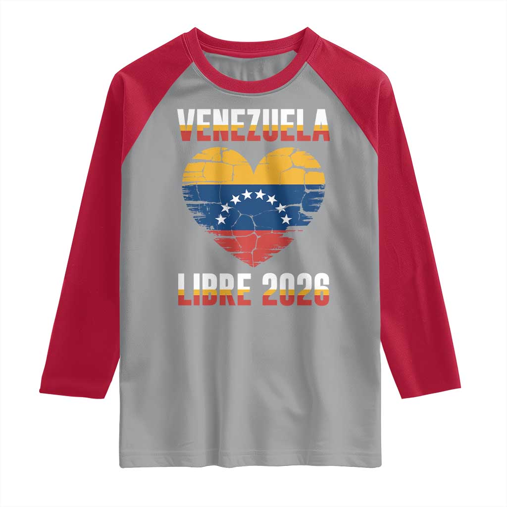 Venezuela Libre 2026 Raglan Shirt Venezuelan Flag Heart Freedom and National Pride TS02 Sport Gray Red Print Your Wear