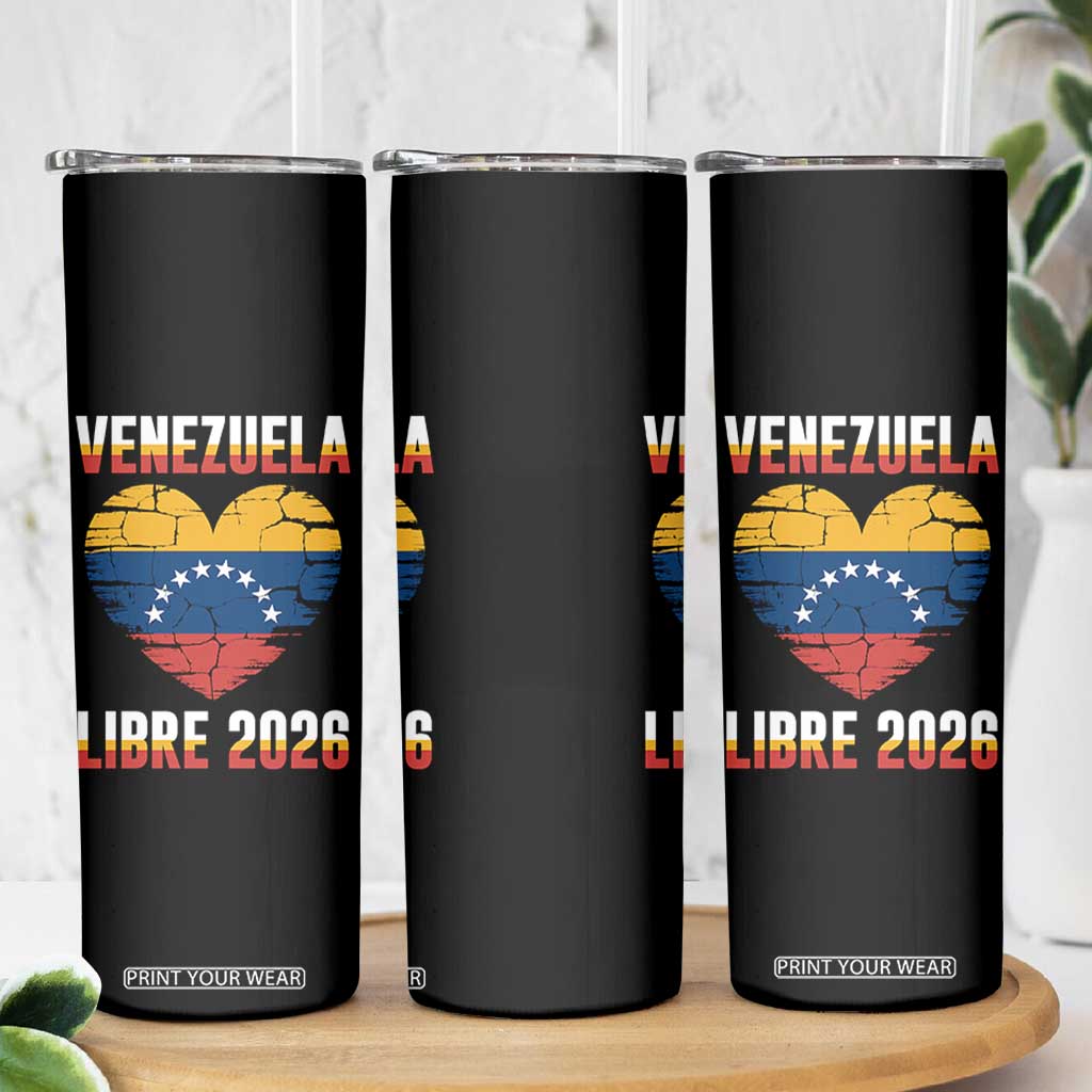 Venezuela Libre 2026 Skinny Tumbler Venezuelan Flag Heart Freedom and National Pride TS02 Print Your Wear