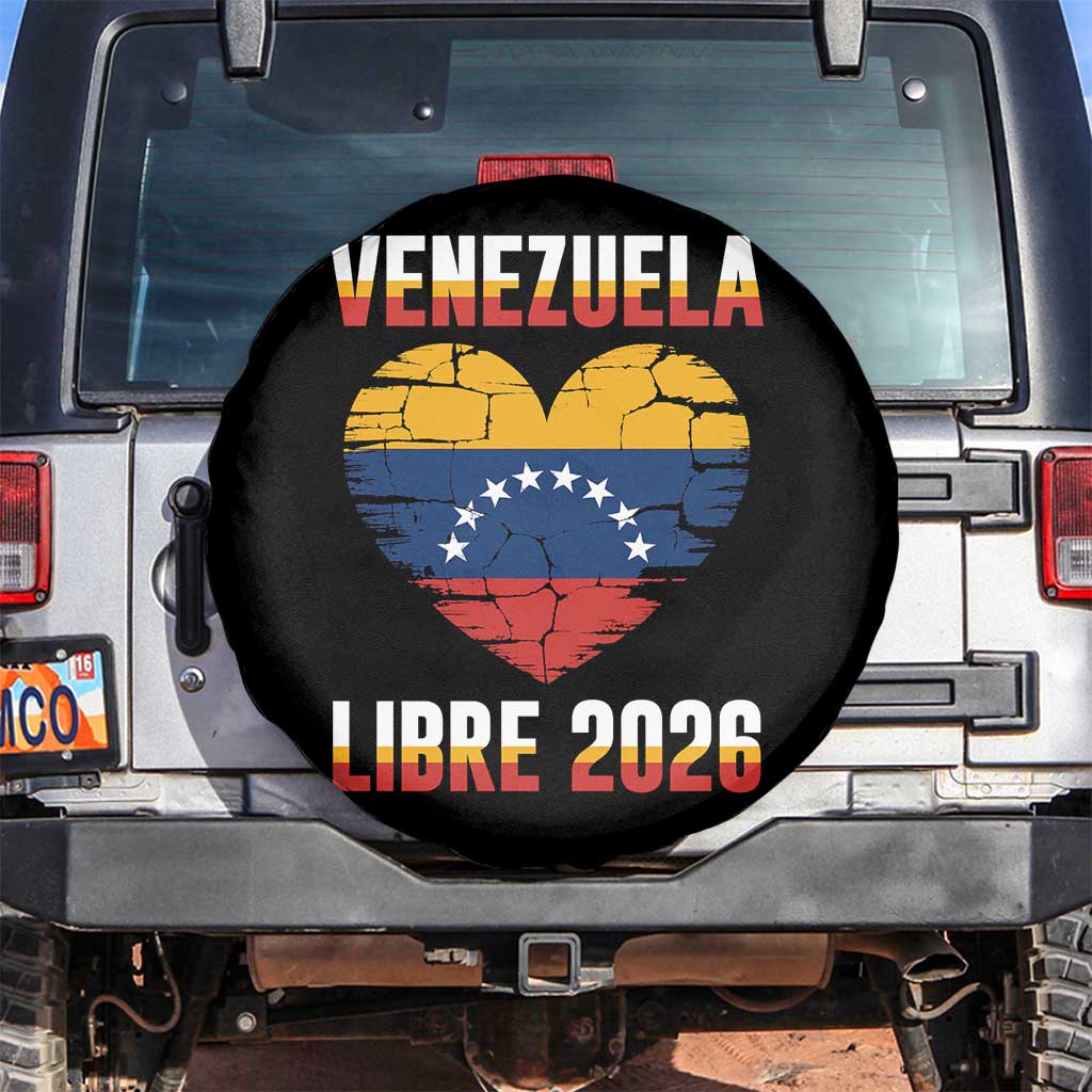 Venezuela Libre 2026 Spare Tire Cover Venezuelan Flag Heart Freedom and National Pride TS02 No hole Black Print Your Wear