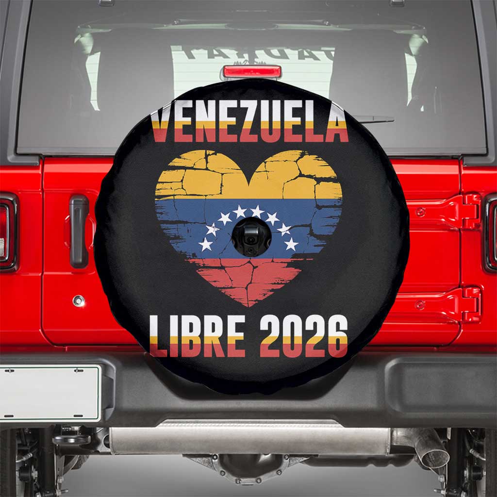 Venezuela Libre 2026 Spare Tire Cover Venezuelan Flag Heart Freedom and National Pride TS02 Black Print Your Wear
