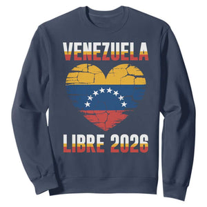 Venezuela Libre 2026 Sweatshirt Venezuelan Flag Heart Freedom and National Pride TS02 Navy Print Your Wear