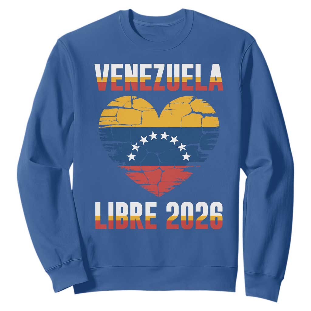 Venezuela Libre 2026 Sweatshirt Venezuelan Flag Heart Freedom and National Pride TS02 Royal Blue Print Your Wear