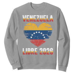 Venezuela Libre 2026 Sweatshirt Venezuelan Flag Heart Freedom and National Pride TS02 Sport Gray Print Your Wear