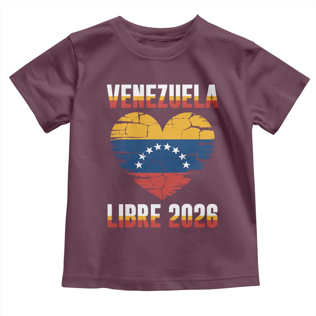 Venezuela Libre 2026 Toddler T Shirt Venezuelan Flag Heart Freedom and National Pride TS02 Maroon Print Your Wear