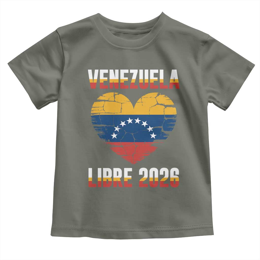Venezuela Libre 2026 Toddler T Shirt Venezuelan Flag Heart Freedom and National Pride TS02 Military Green Print Your Wear