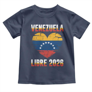 Venezuela Libre 2026 Toddler T Shirt Venezuelan Flag Heart Freedom and National Pride TS02 Navy Print Your Wear