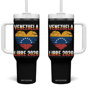 Venezuela Libre 2026 Tumbler With Handle Venezuelan Flag Heart Freedom and National Pride TS02 One Size: 40 oz Black Print Your Wear
