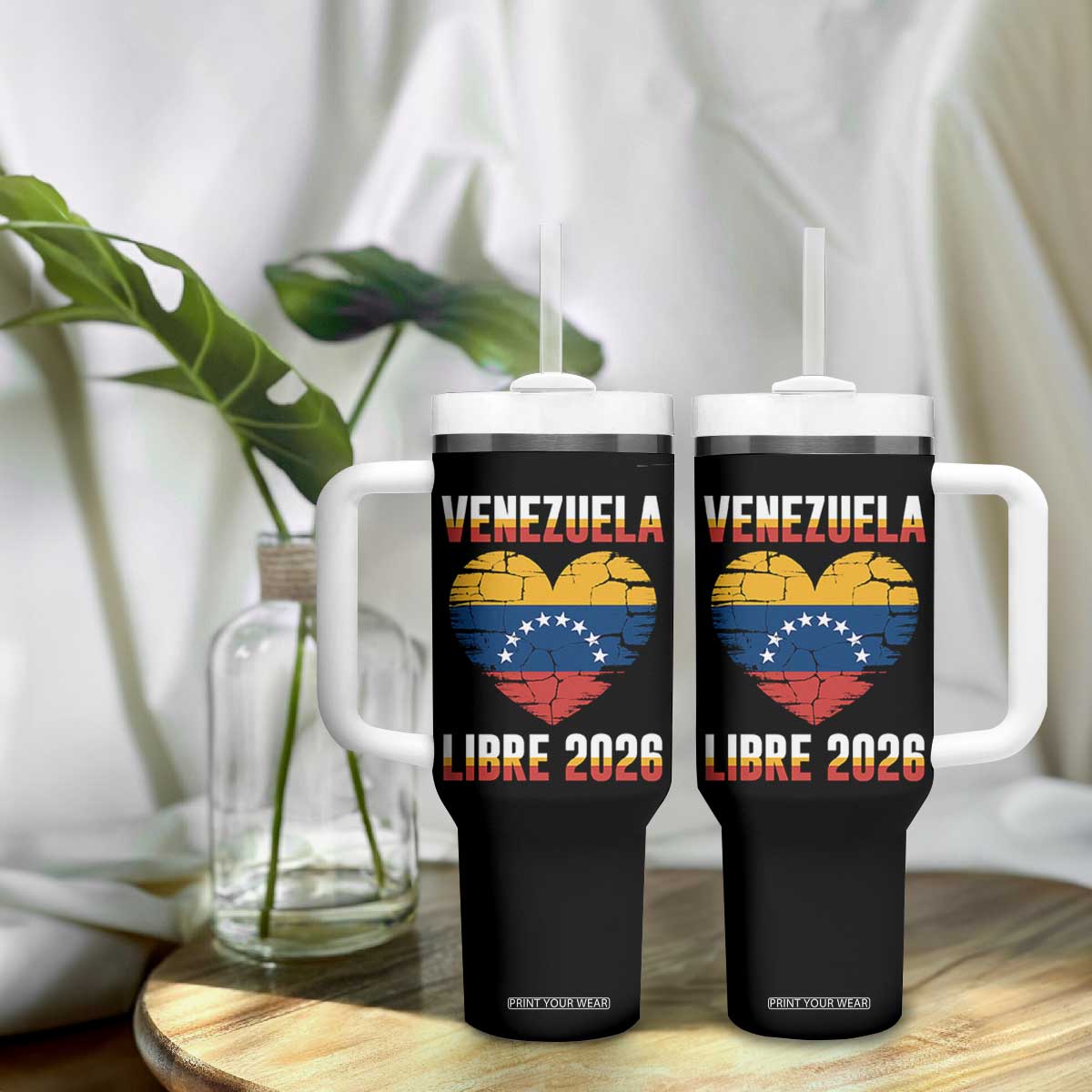 Venezuela Libre 2026 Tumbler With Handle Venezuelan Flag Heart Freedom and National Pride TS02 Print Your Wear