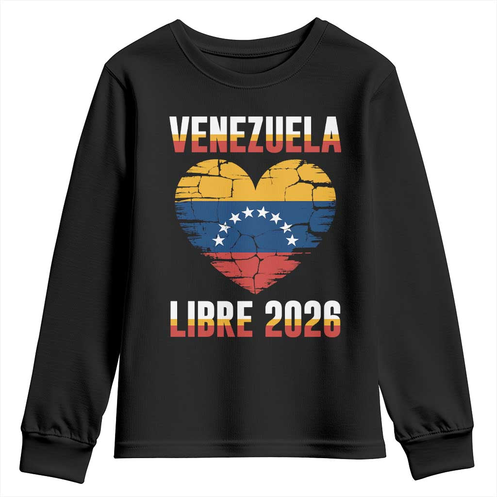 Venezuela Libre 2026 Youth Sweatshirt Venezuelan Flag Heart Freedom and National Pride TS02 Black Print Your Wear