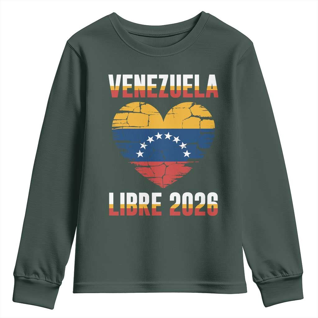 Venezuela Libre 2026 Youth Sweatshirt Venezuelan Flag Heart Freedom and National Pride TS02 Dark Forest Green Print Your Wear