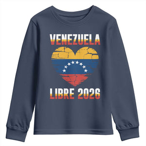 Venezuela Libre 2026 Youth Sweatshirt Venezuelan Flag Heart Freedom and National Pride TS02 Navy Print Your Wear