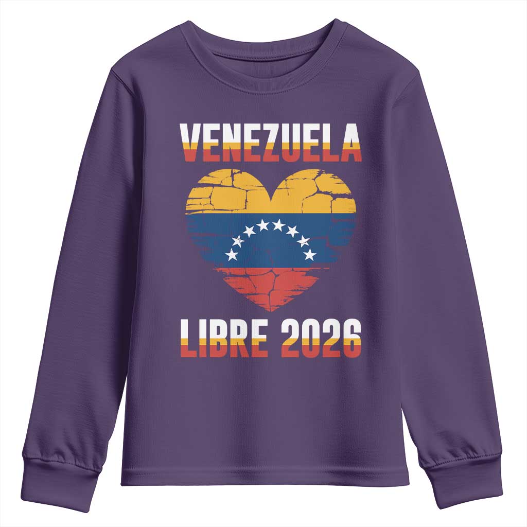 Venezuela Libre 2026 Youth Sweatshirt Venezuelan Flag Heart Freedom and National Pride TS02 Purple Print Your Wear