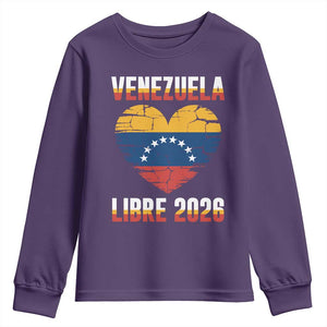 Venezuela Libre 2026 Youth Sweatshirt Venezuelan Flag Heart Freedom and National Pride TS02 Purple Print Your Wear