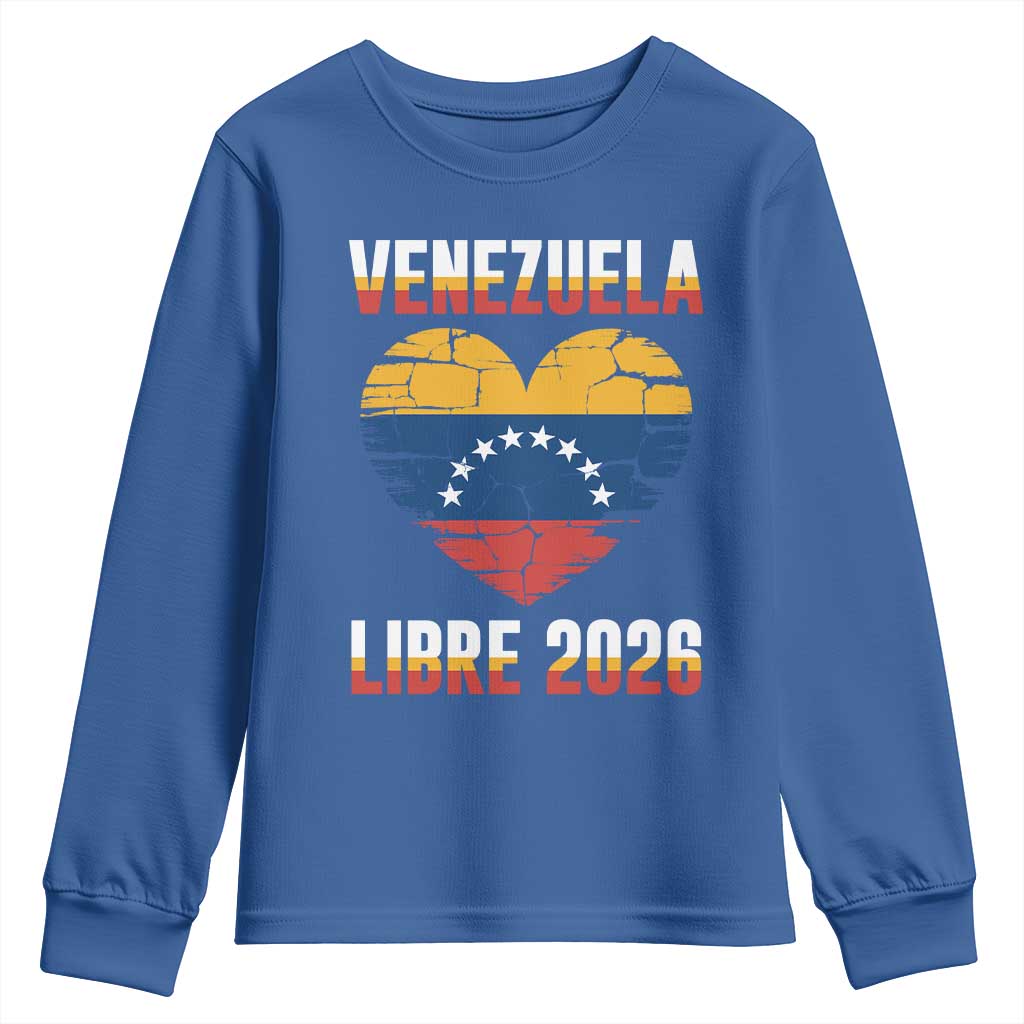 Venezuela Libre 2026 Youth Sweatshirt Venezuelan Flag Heart Freedom and National Pride TS02 Royal Blue Print Your Wear