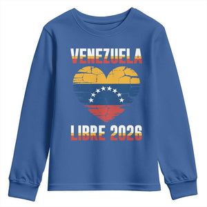 Venezuela Libre 2026 Youth Sweatshirt Venezuelan Flag Heart Freedom and National Pride TS02 Royal Blue Print Your Wear