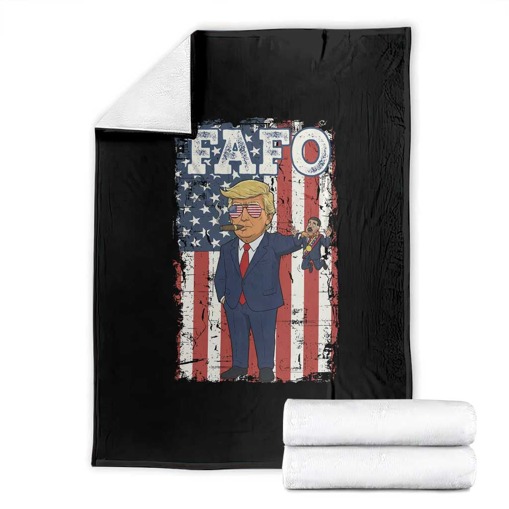 Funny Trump and Maduro Captured Cartoon Graphic Throw Blanket American Flag Dictator Political Satire Meme TS02 Black Print Your Wear