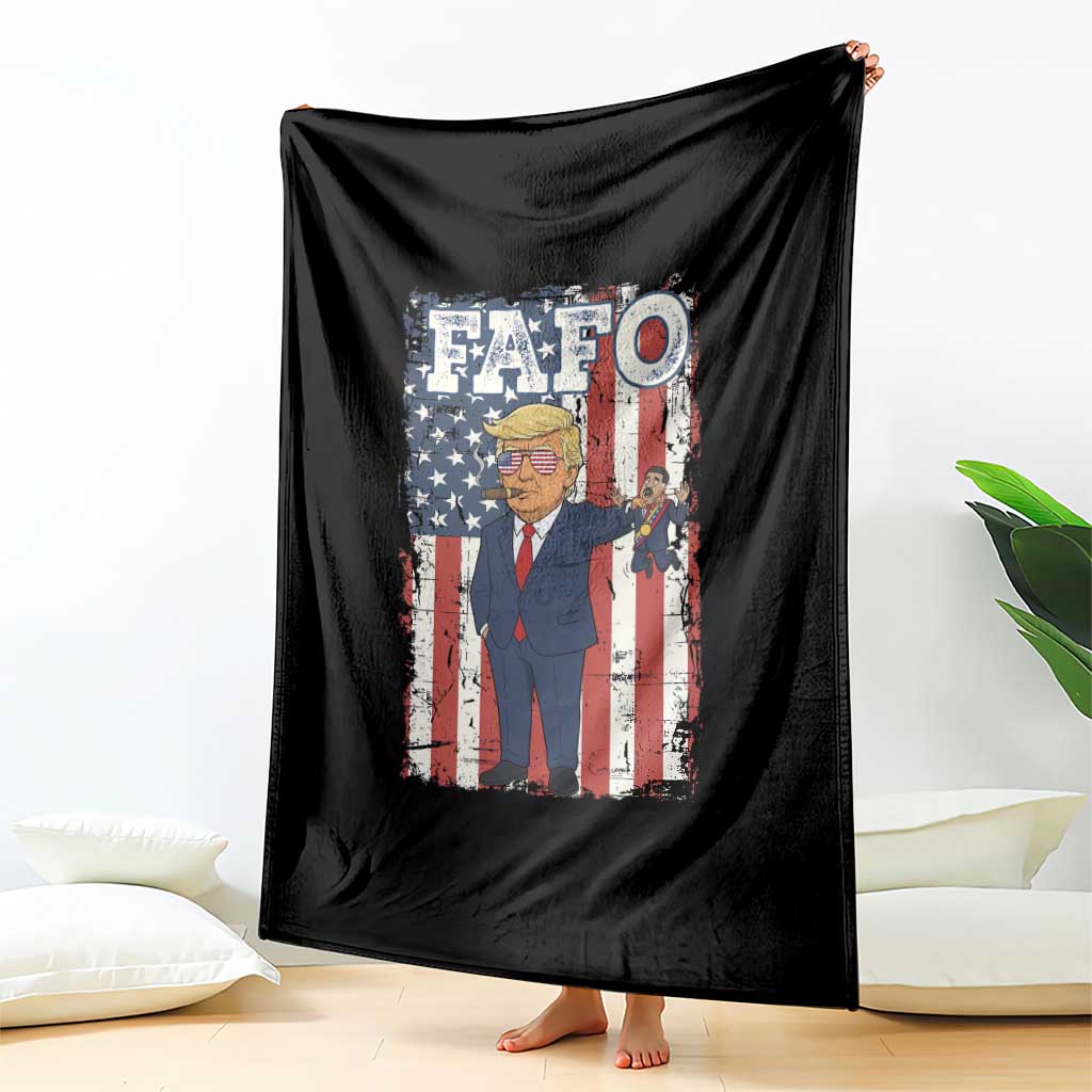 Funny Trump and Maduro Captured Cartoon Graphic Throw Blanket American Flag Dictator Political Satire Meme TS02 Print Your Wear