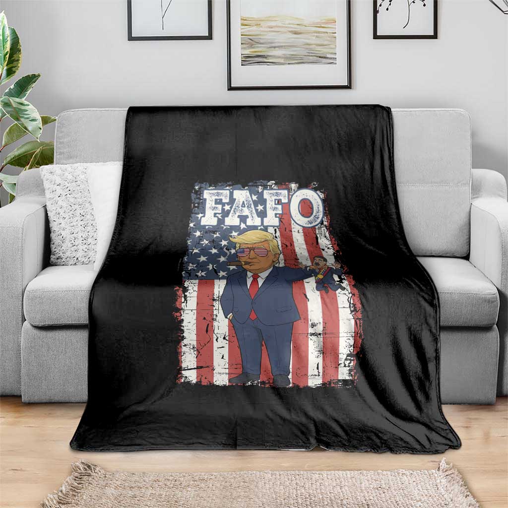 Funny Trump and Maduro Captured Cartoon Graphic Throw Blanket American Flag Dictator Political Satire Meme TS02 Print Your Wear