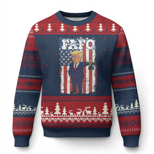 Funny Trump and Maduro Captured Cartoon Graphic Ugly Christmas Sweater American Flag Dictator Political Satire Meme TS02 Navy Red Print Your Wear