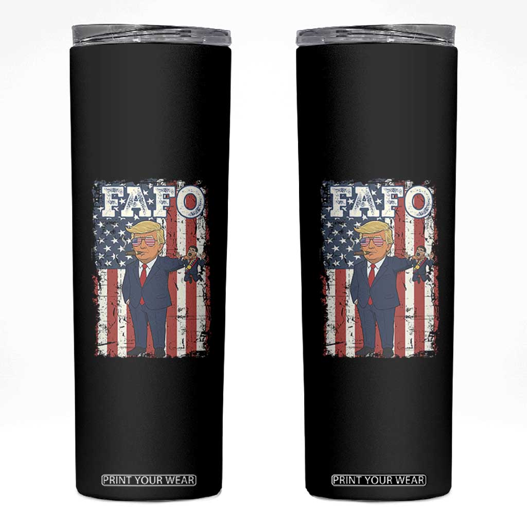 Funny Trump and Maduro Captured Cartoon Graphic Skinny Tumbler American Flag Dictator Political Satire Meme TS02 Black Print Your Wear