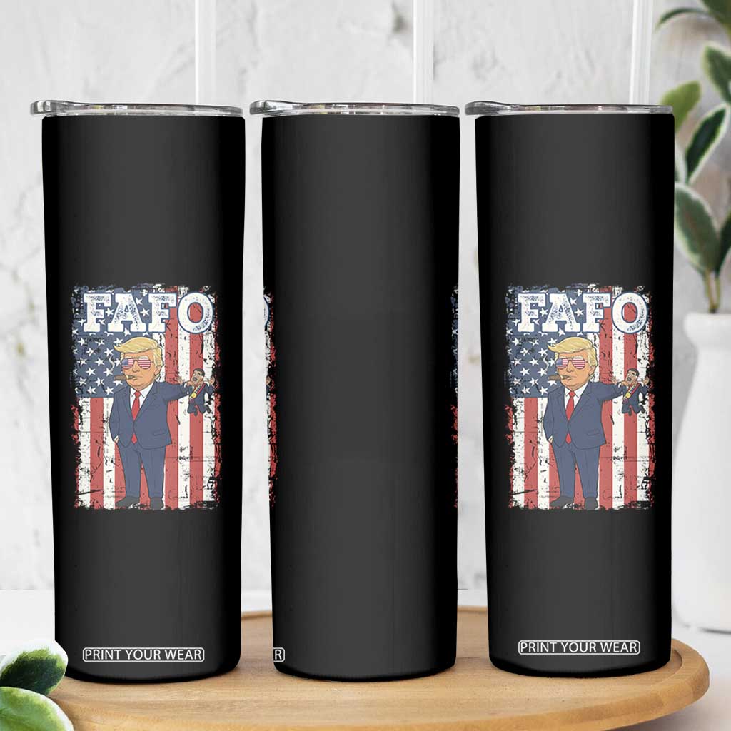 Funny Trump and Maduro Captured Cartoon Graphic Skinny Tumbler American Flag Dictator Political Satire Meme TS02 Print Your Wear