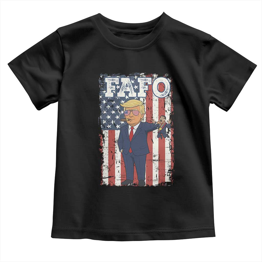Funny Trump and Maduro Captured Cartoon Graphic Toddler T Shirt American Flag Dictator Political Satire Meme - Print Your Wear