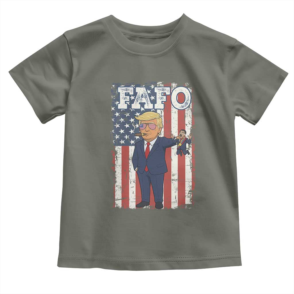 Funny Trump and Maduro Captured Cartoon Graphic Toddler T Shirt American Flag Dictator Political Satire Meme TS02 Military Green Print Your Wear