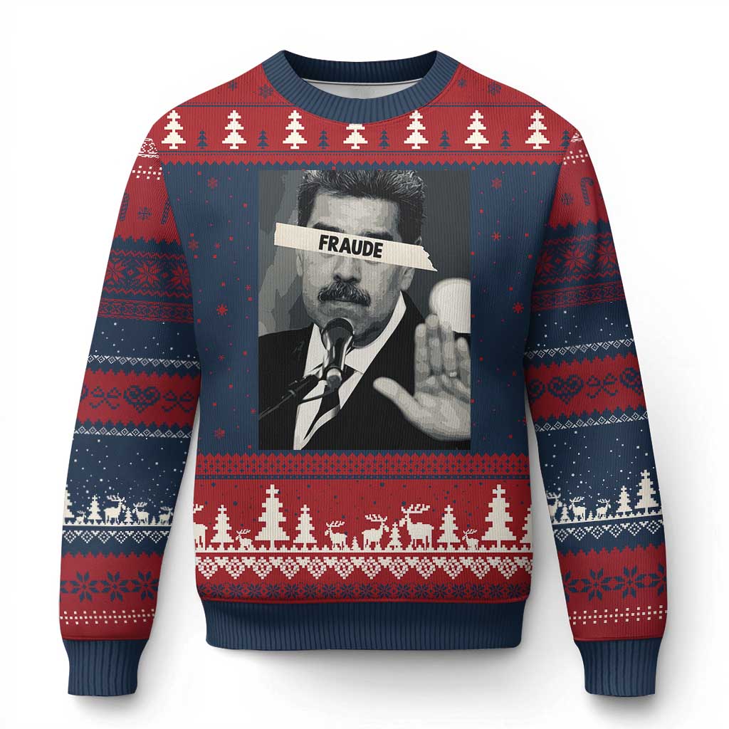 Sarcastic Maduro Fraude Ugly Christmas Sweater Corruption Venezuela Political Satire TS02 Navy Red Print Your Wear