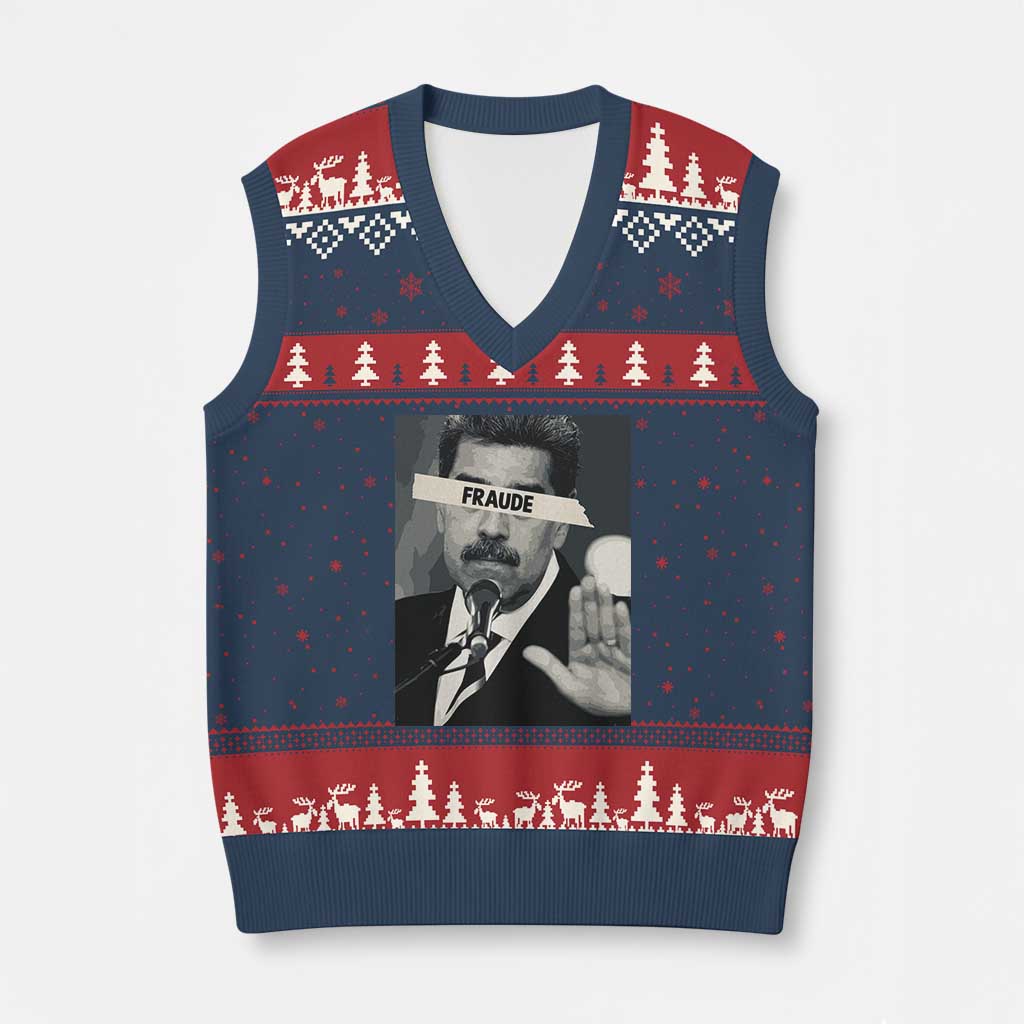 Sarcastic Maduro Fraude V-Neck Knit Sweater Vest Corruption Venezuela Political Satire TS02 Navy Red Print Your Wear
