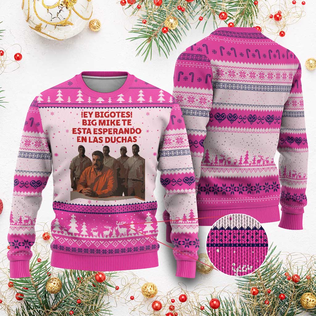 Maduro in Prison Meme Satire Ugly Christmas Sweater Spanish Political Politcal Sarcasm TS02 Hot Pink Print Your Wear