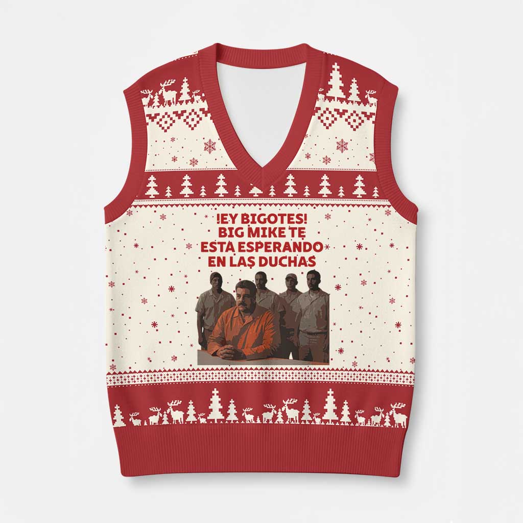 Maduro in Prison Meme Satire V-Neck Knit Sweater Vest Spanish Political Politcal Sarcasm TS02 Beige Red Print Your Wear