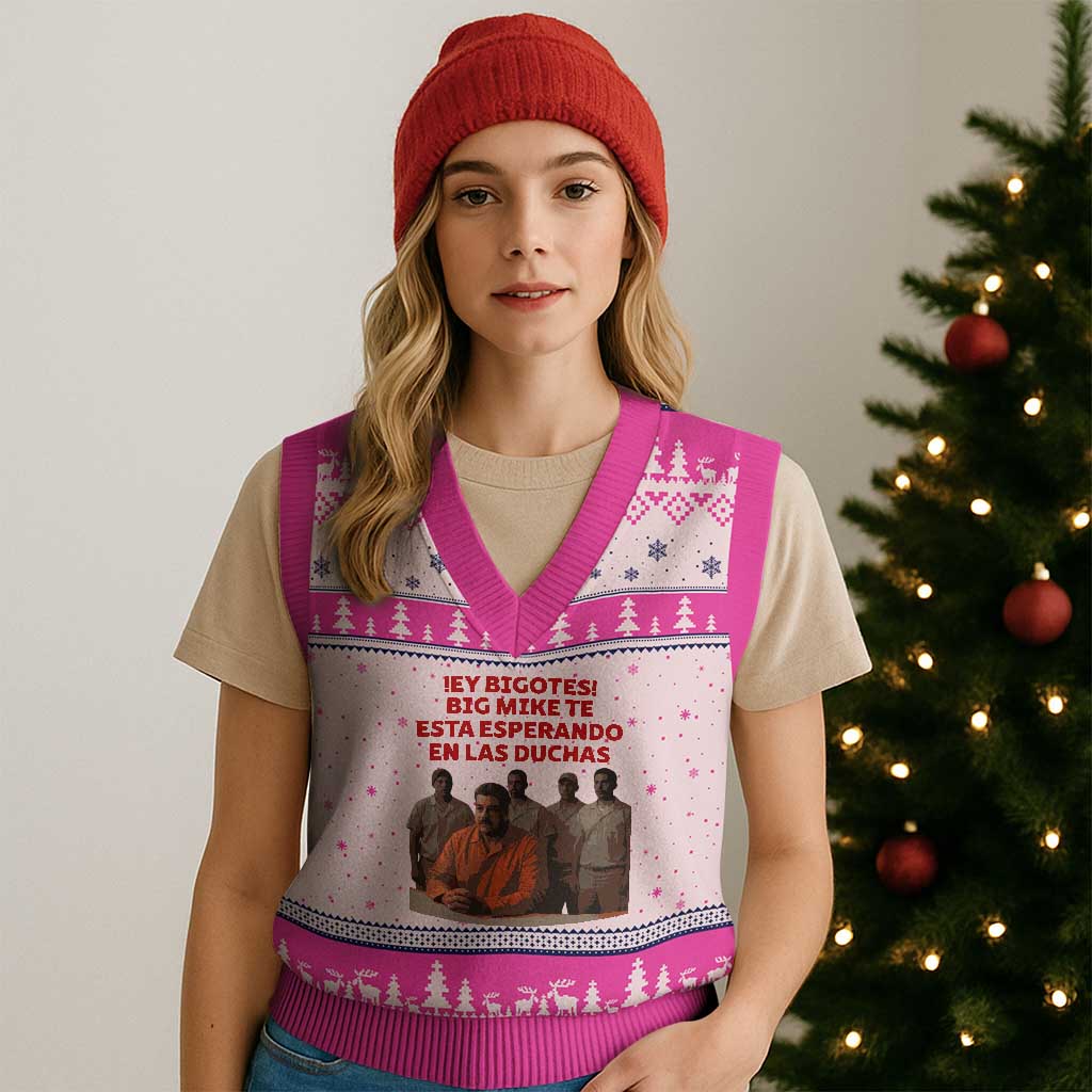Maduro in Prison Meme Satire V-Neck Knit Sweater Vest Spanish Political Politcal Sarcasm TS02 Hot Pink Print Your Wear