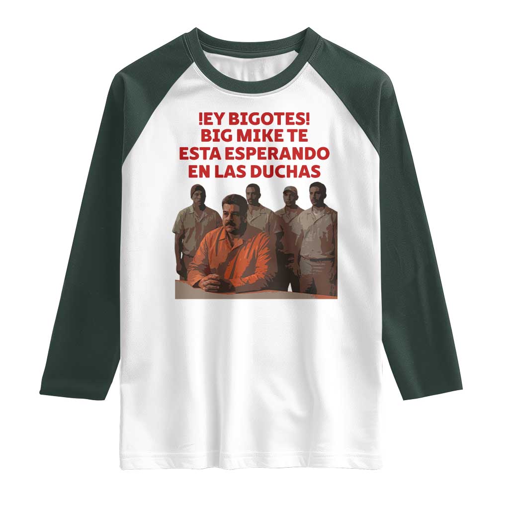 Maduro in Prison Meme Satire Raglan Shirt Spanish Political Politcal Sarcasm TS02 White Dark Forest Green Print Your Wear