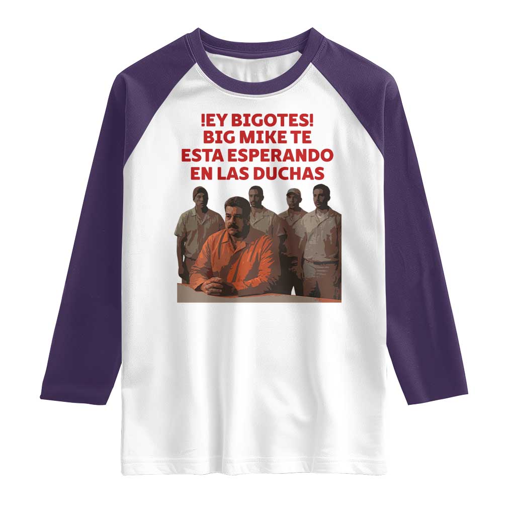 Maduro in Prison Meme Satire Raglan Shirt Spanish Political Politcal Sarcasm TS02 White Purple Print Your Wear