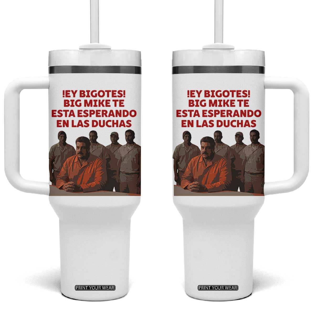 Maduro in Prison Meme Satire Tumbler With Handle Spanish Political Politcal Sarcasm TS02 One Size: 40 oz White Print Your Wear