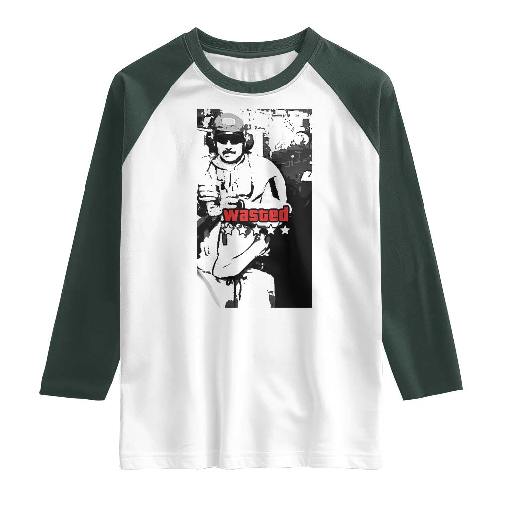 Wasted Maduro Meme Raglan Shirt Dictators Downfall Political Satire GTA Style TS02 White Dark Forest Green Print Your Wear