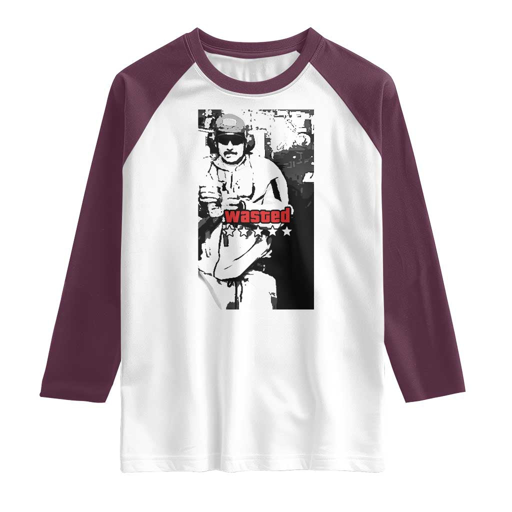 Wasted Maduro Meme Raglan Shirt Dictators Downfall Political Satire GTA Style TS02 White Maroon Print Your Wear