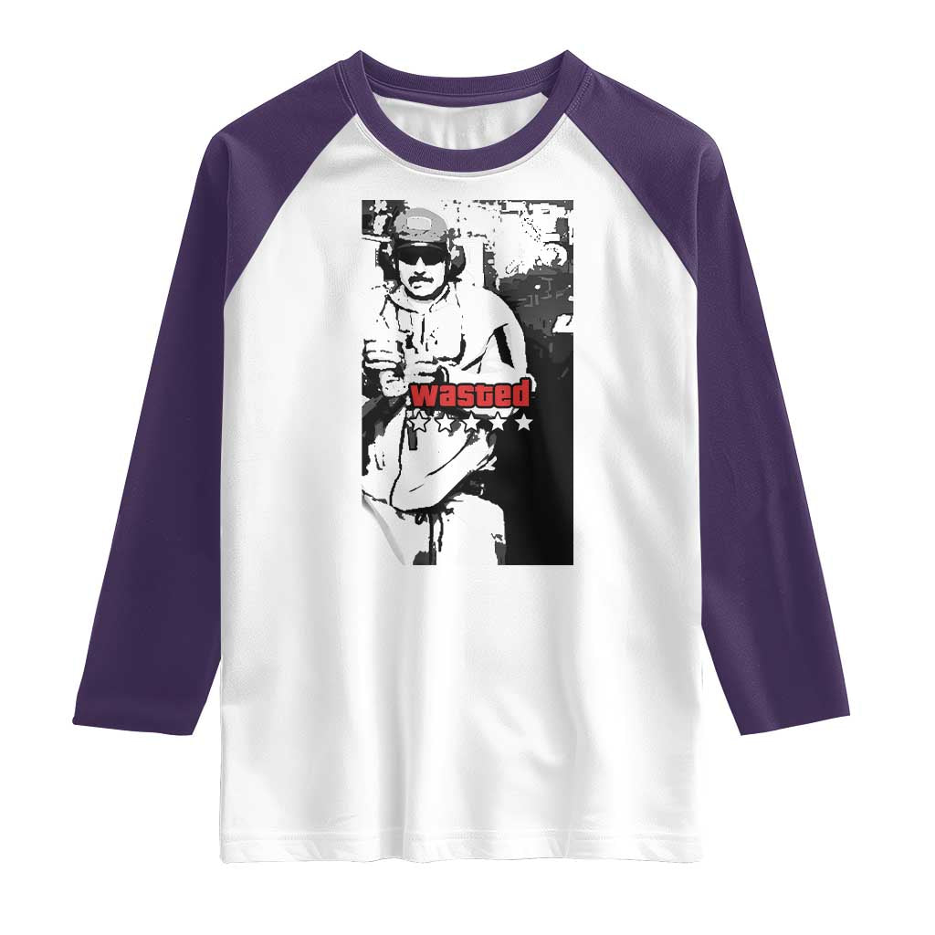 Wasted Maduro Meme Raglan Shirt Dictators Downfall Political Satire GTA Style TS02 White Purple Print Your Wear