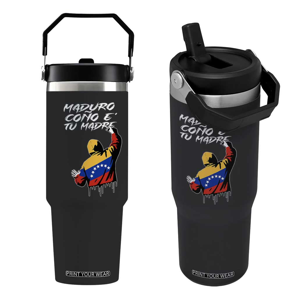 Maduro Cono e Tu Madre Flip Straw Tumbler Venezuelan Protest Graffiti Graphic TS02 One Size: 30 oz Black Print Your Wear